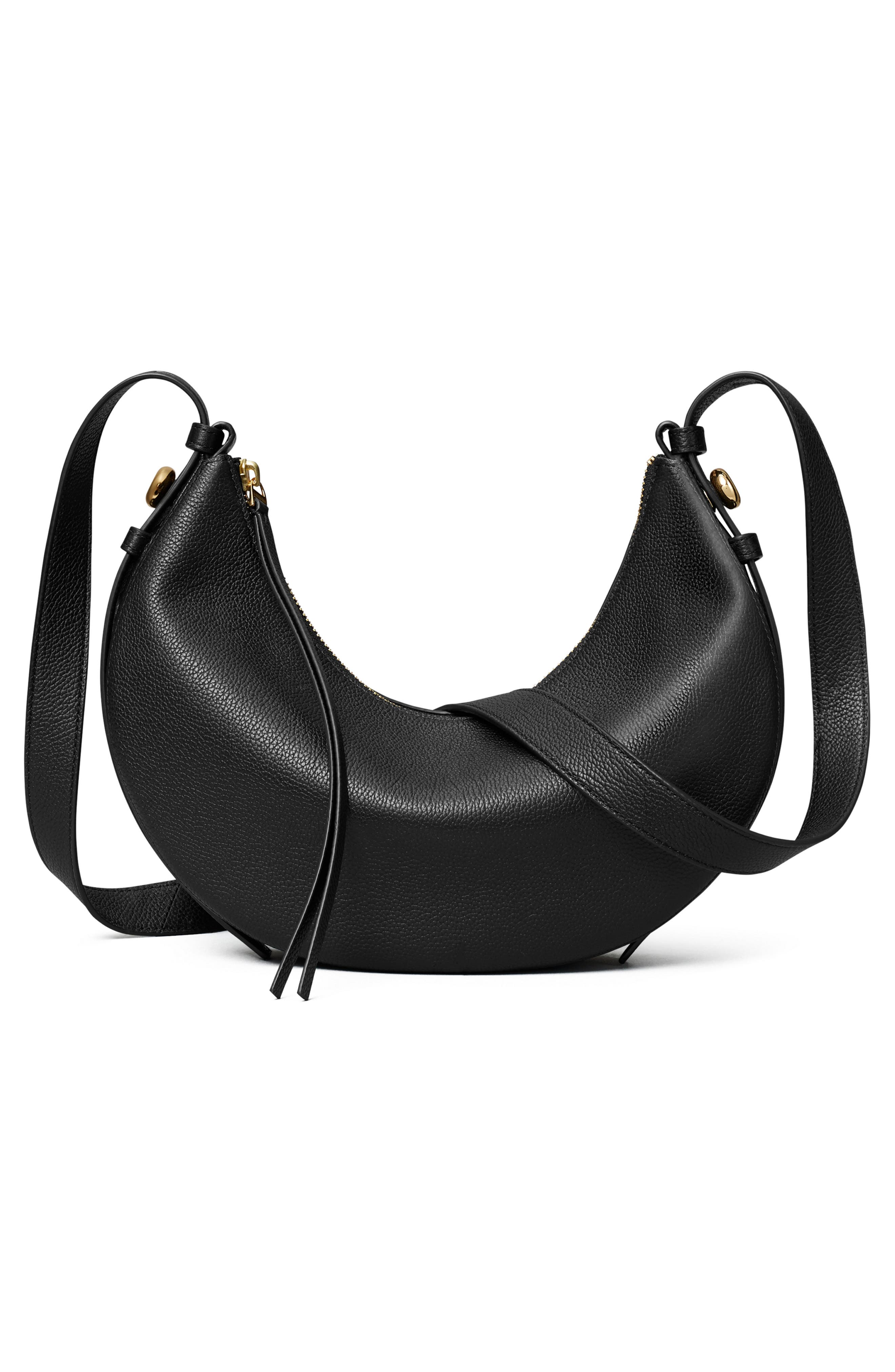 Tory Burch Romy Half Moon Shoulder Bag, Alternate, color, Black