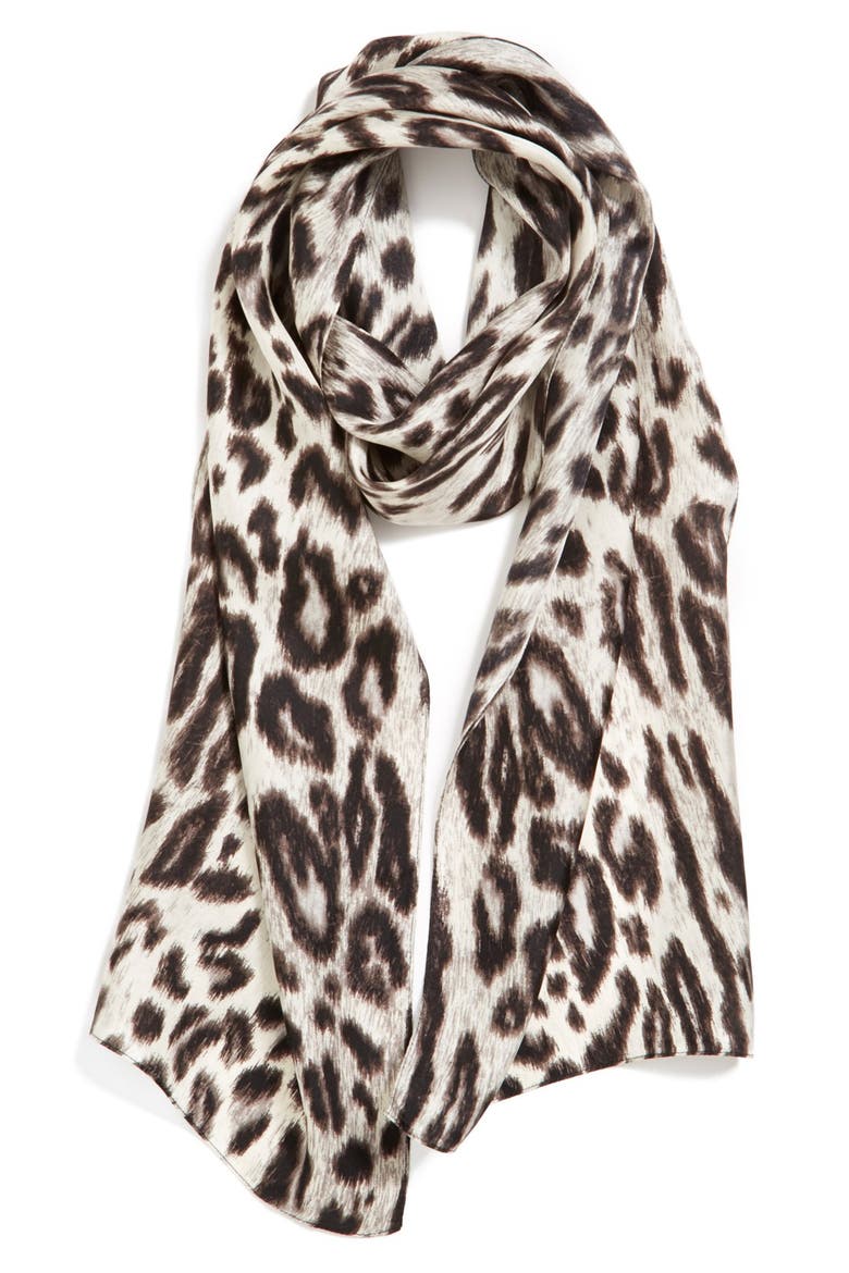 Leopard Silk Scarf, Main, color, BLACK