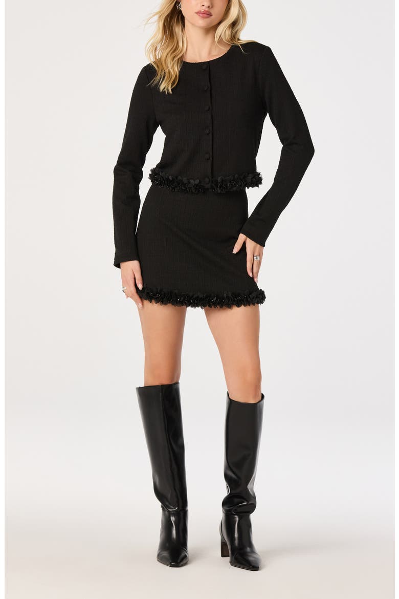Claire Floral Trim Miniskirt, Alternate, color, BLACK