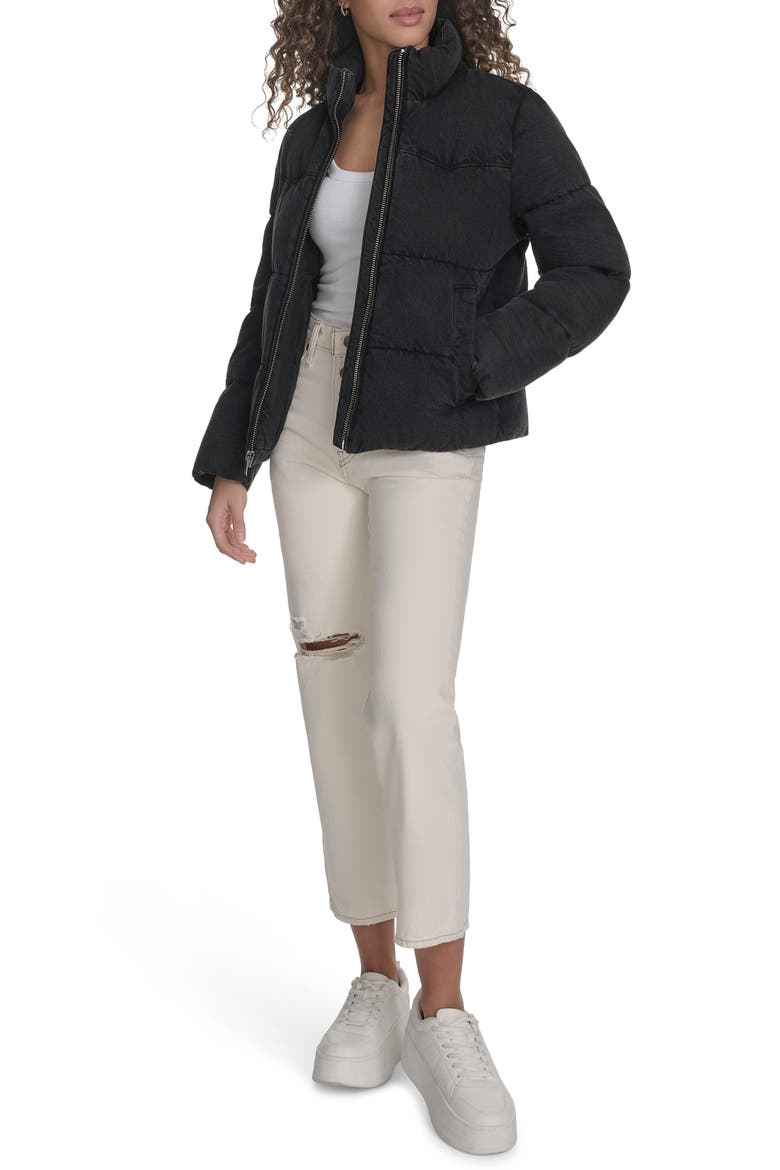 Western Denim Puffer Jacket, Alternate, color, BLACK WASH DENIM