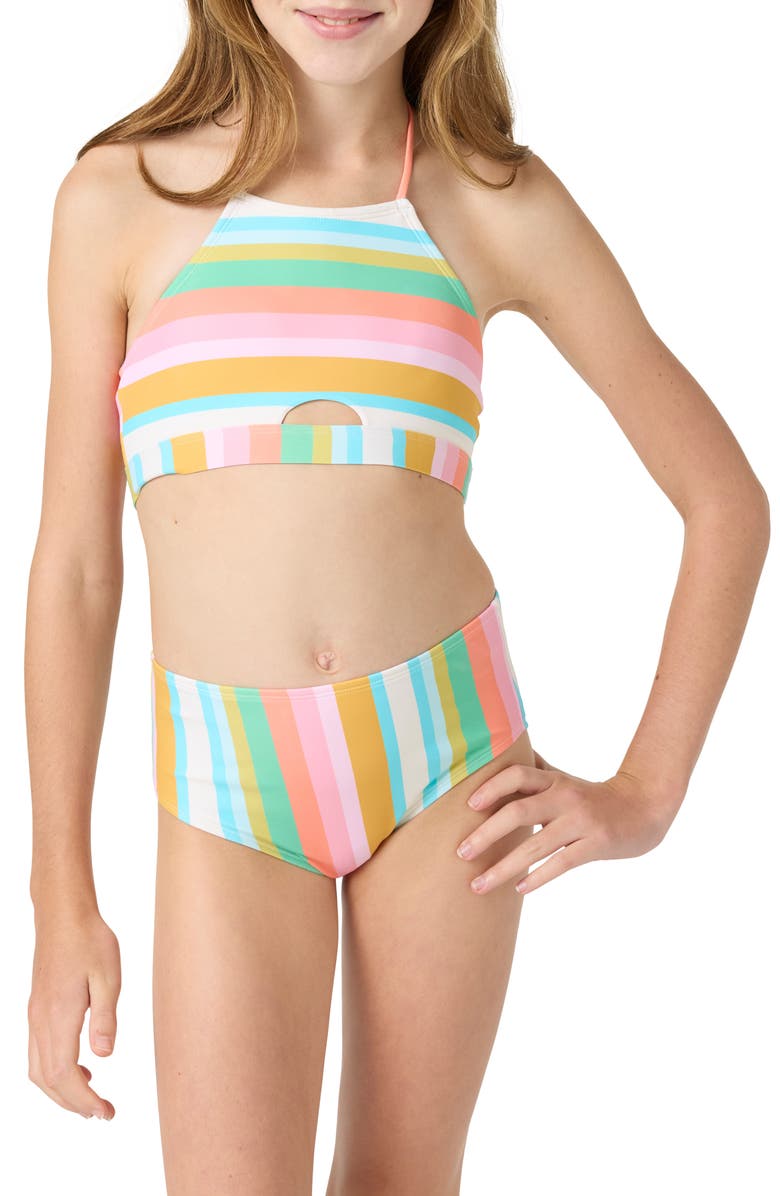 O'Neill Kids' Low Tide Peekaboo Two-Piece Swimsuit, Alternate, color, Pink Multi Colored