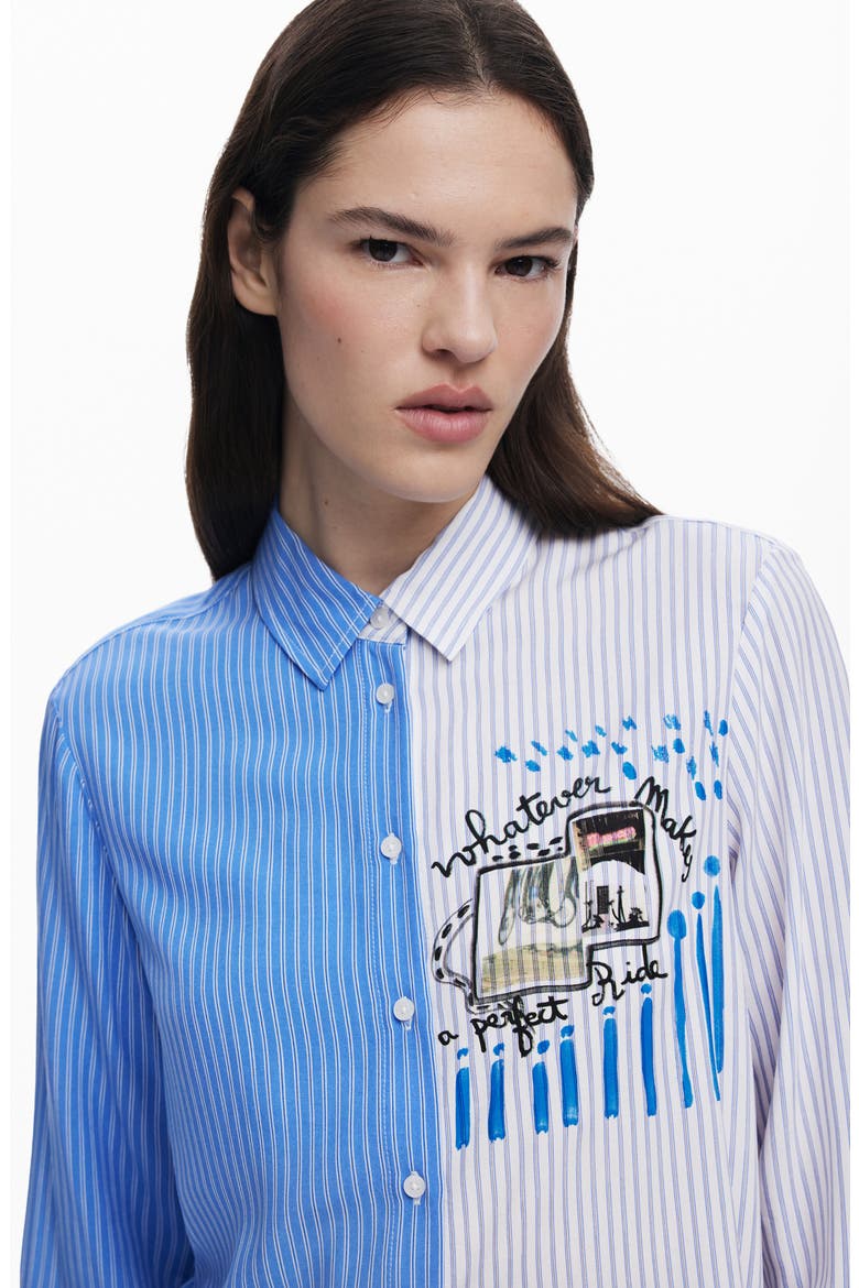 Colorblock Stripe Cotton Button-Up Shirt, Alternate, color, LIGHT BLUE