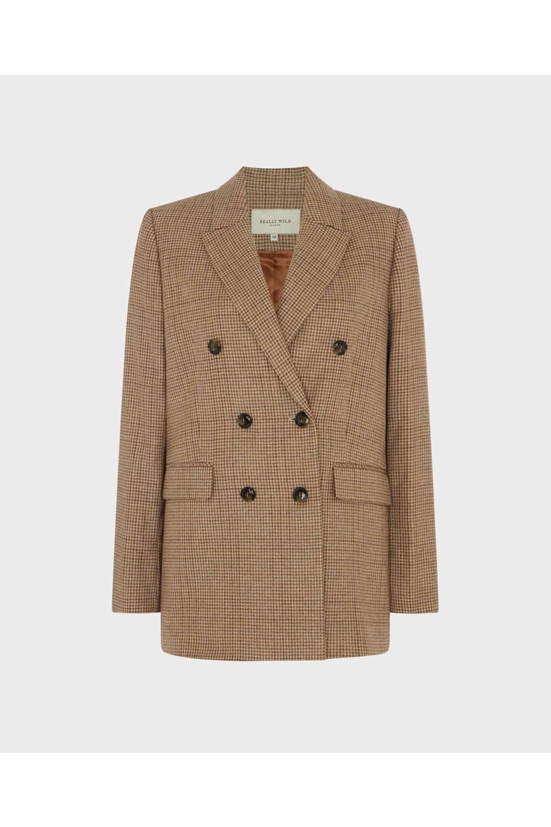 Lennox Double Breasted Houndstooth Wool Blend Jacket, Main, color, Fawn Cream