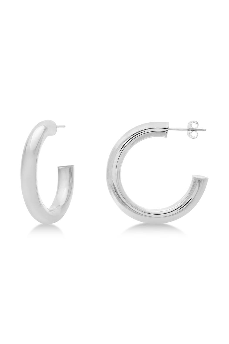 Medium Open Hoop Earrings 14k, Main, color, White Gold