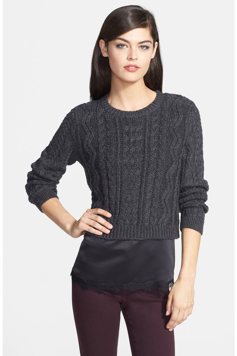 Cabled Crop Sweater, Main, color, DARK CHARCOAL