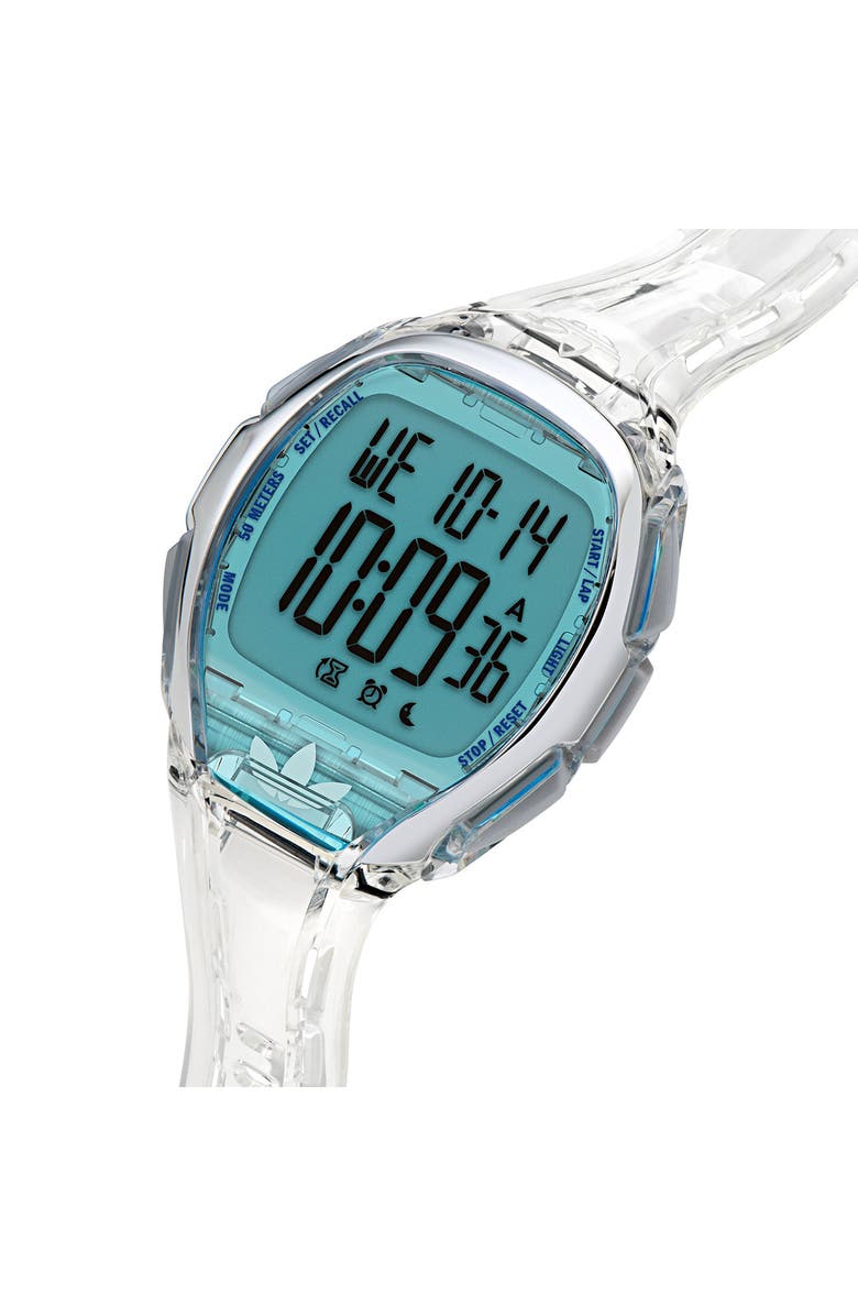 adidas AO Fashion Chronograph Silicone Strap Watch, 45mm, Alternate, color, Blue/Clear