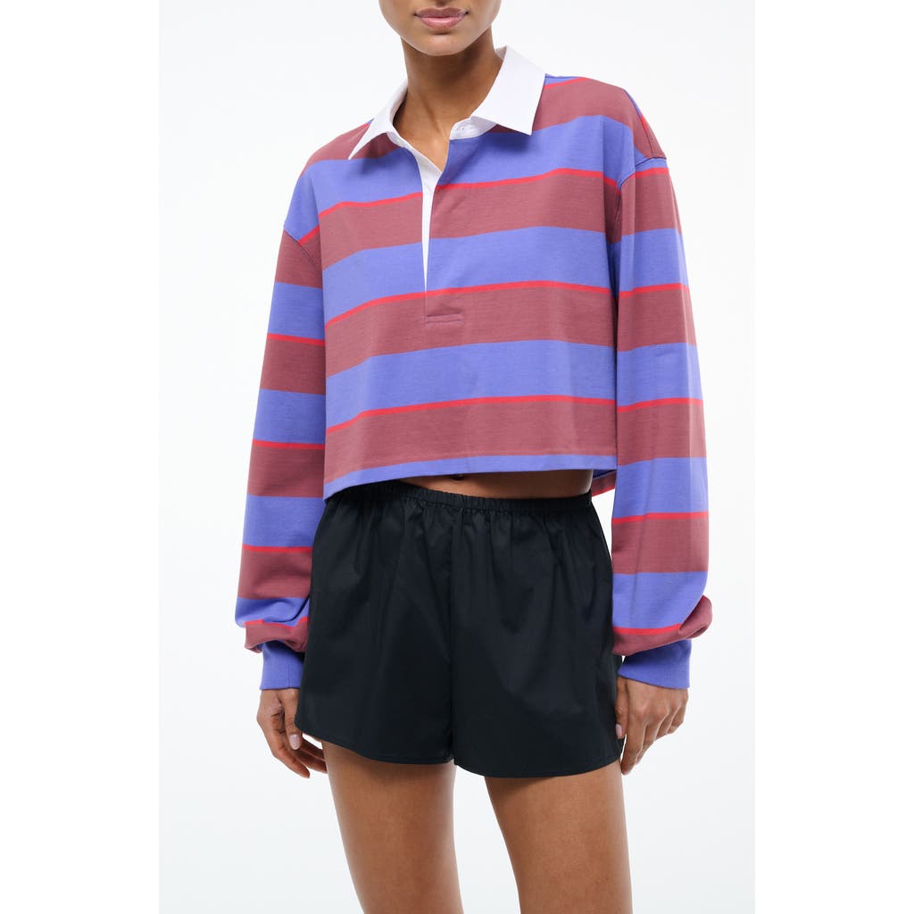 Staud Gavin Stripe Crop Cotton Rugby Shirt In Multi