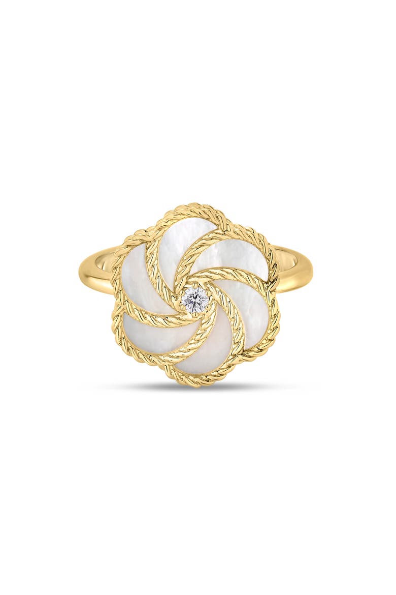18K Yellow Gold Diamond & Mother-of-Pearl Rose Ring (Nordstrom Exclusive), Main, color, PEARL/ METALLIC GOLD
