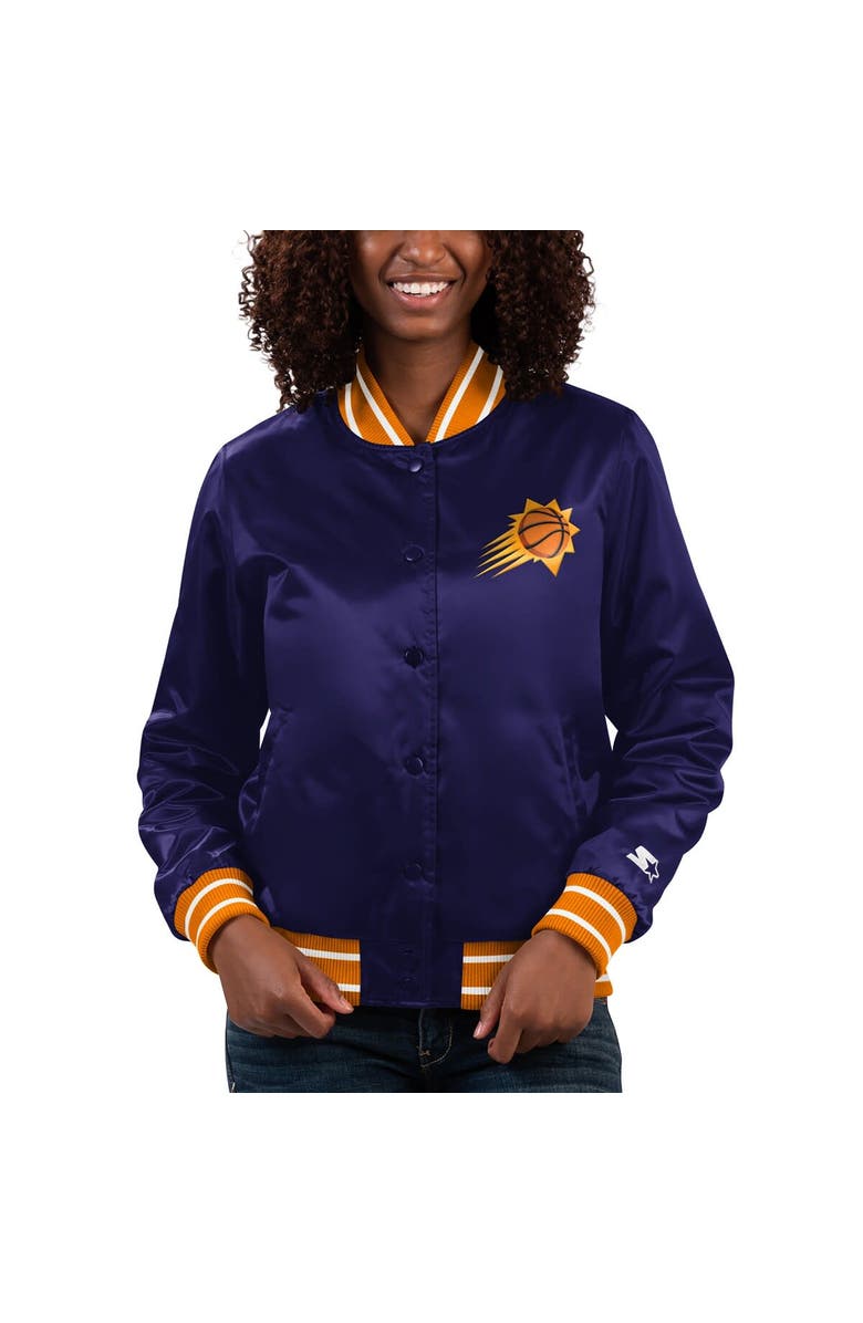 STARTER Women's Starter Purple Phoenix Suns Full Count Satin Full-Snap Varsity Jacket, Alternate, color, 