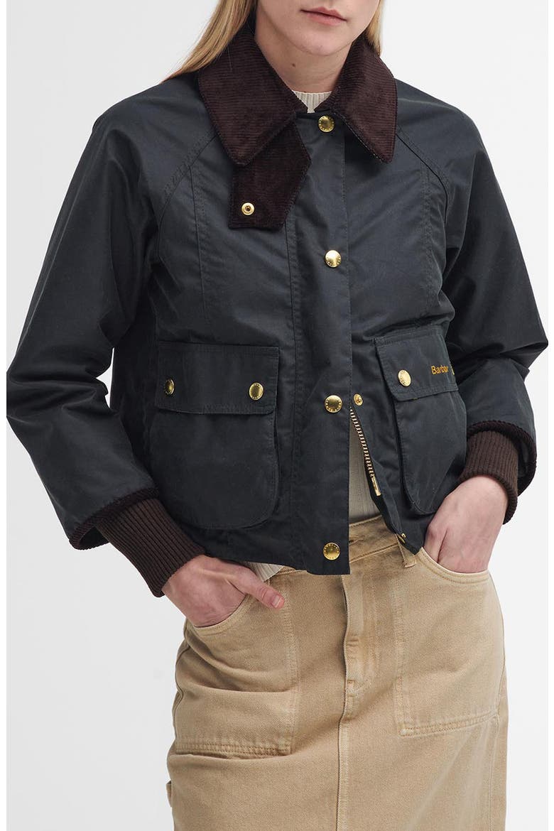 Beadnell Crop Waxed Cotton Jacket, Main, color, SAGE/ANCIENT