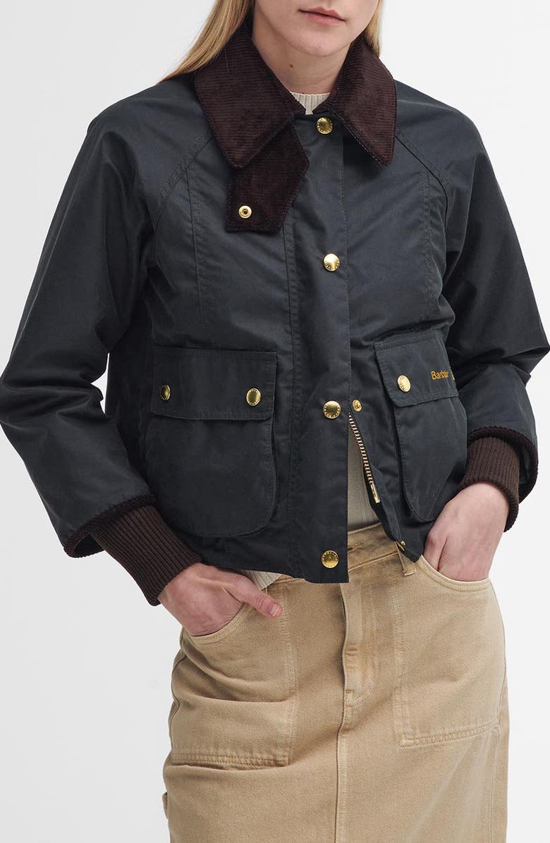 Barbour Beadnell Crop Waxed Cotton Jacket, Main, color, Sage/Ancient