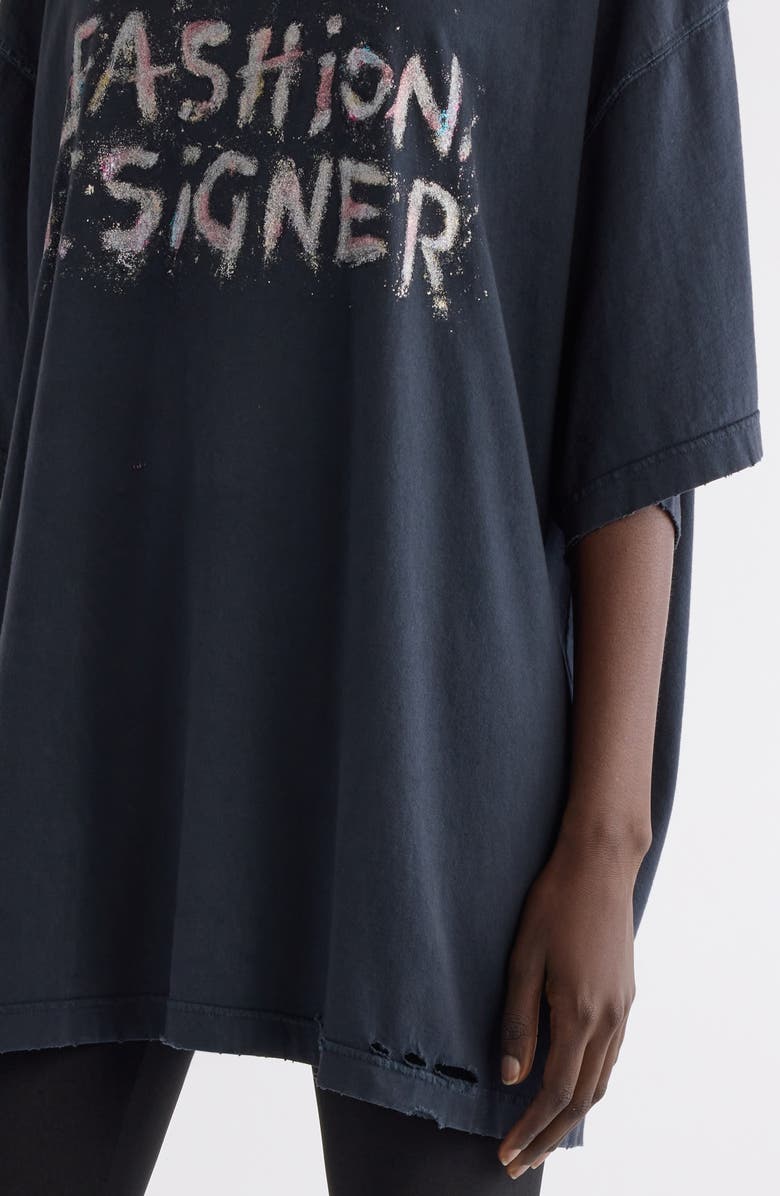 Balenciaga Fashion Designer Distressed Oversize Graphic T-Shirt, Alternate, color, Faded Washed Black