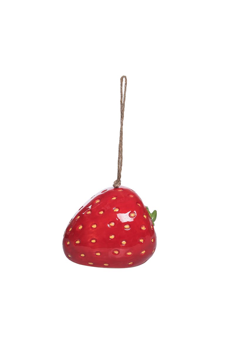 Transpac Dolomite Fly Through Strawberry Bird Feeder Birdfeeder Multicolored for Spring Garden Decor, Alternate, color, Red