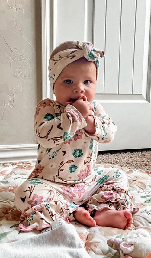 Everly Grey Ruffle Romper & Head Wrap Set In Multi