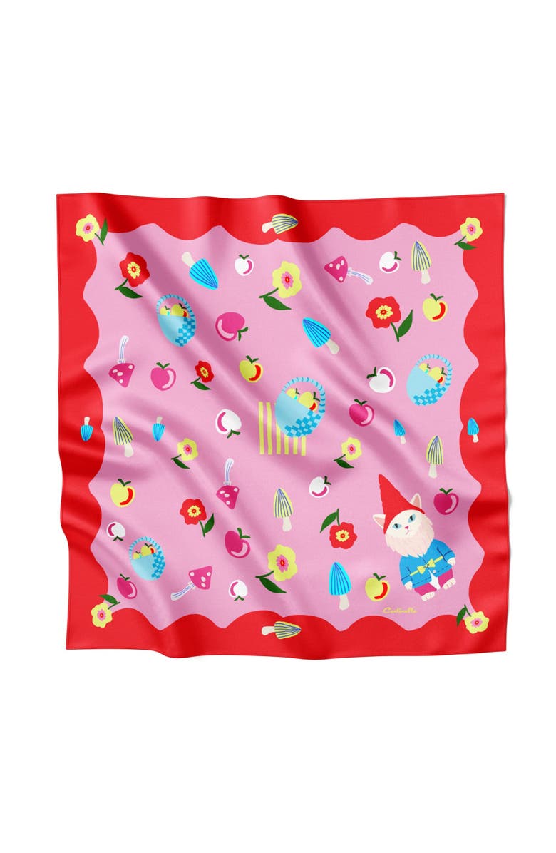 Centinelle Cat Garden Gnome  Silk Large Square Scarf, Main, color, 