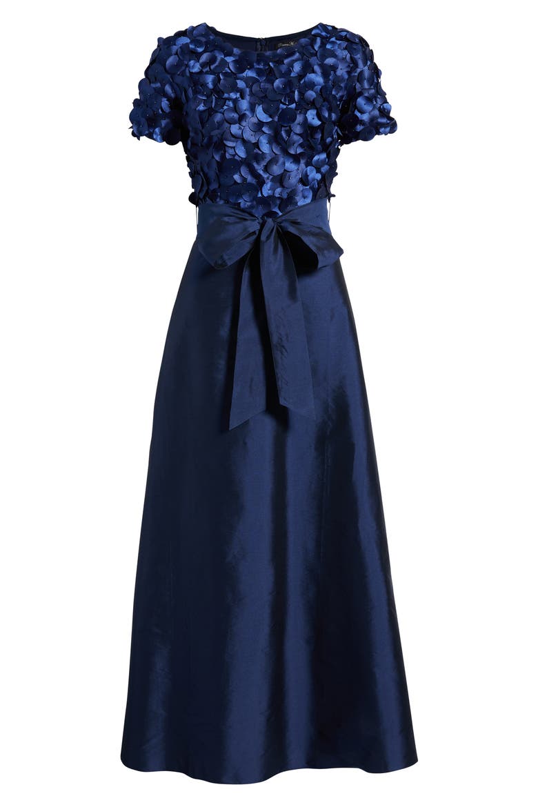 3D Beaded Paillette Bodice Taffeta A-Line Gown, Alternate, color, NAVY