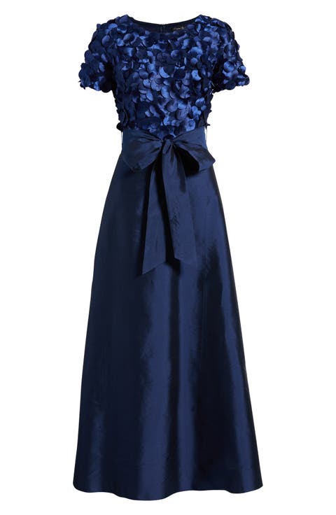 3D Beaded Paillette Bodice Taffeta A-Line Gown