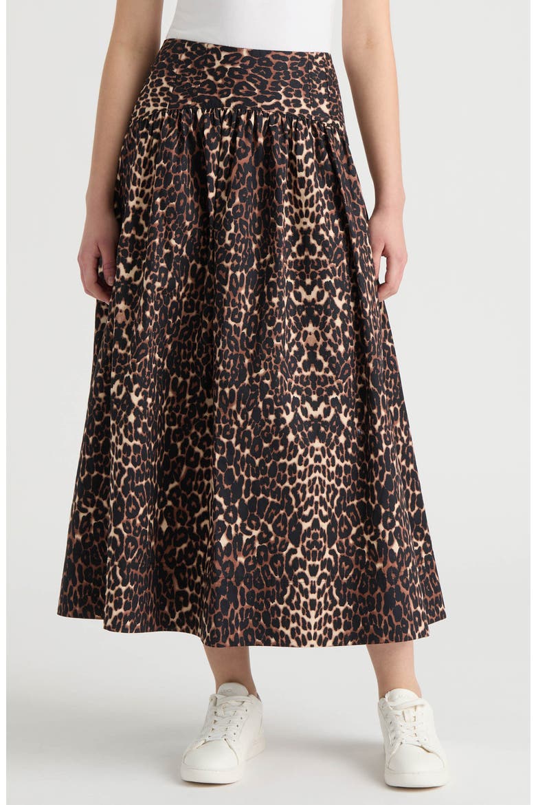 Poplin Gathered Midi Skirt, Main, color, LEOPARD