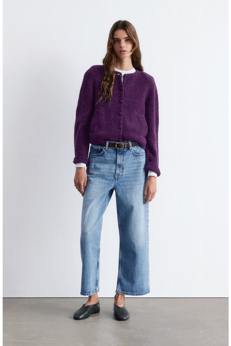 Fuzzy Rib Wool & Alpaca Blend Cardigan, Alternate, color, LILAC PURPLE DARK