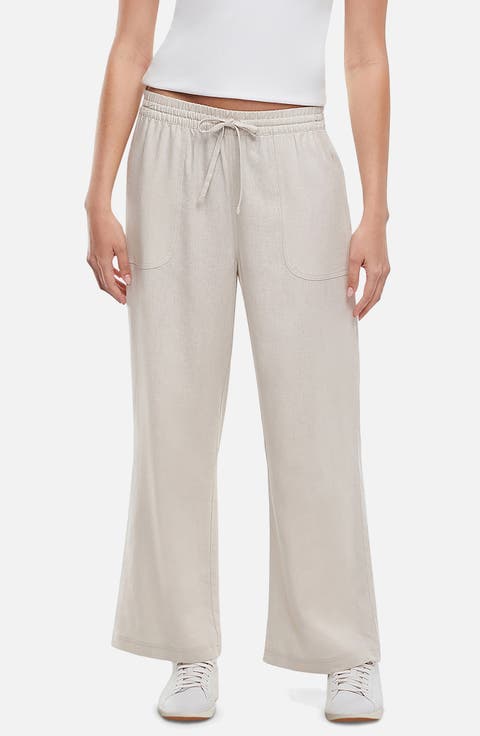 Drawstring Linen Blend Ankle Wide Leg Pants