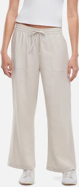 Three Dots Drawstring Linen Blend Ankle Wide Leg Pants