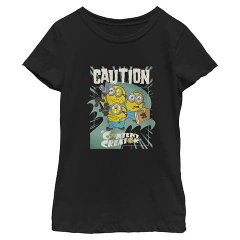 Girl's Minions & Monsters Caution Content Creator  Graphic T-Shirt