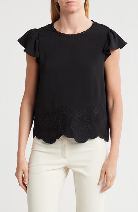 Floral Embroidered Flutter Sleeve Top