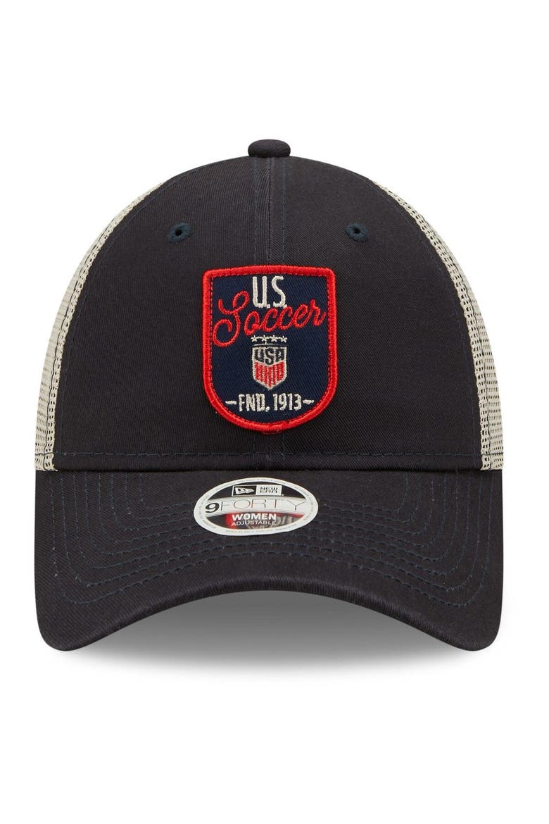 Women's New Era Navy USWNT Retro State Trucker 9FORTY Snapback Hat, Alternate, color, Navy