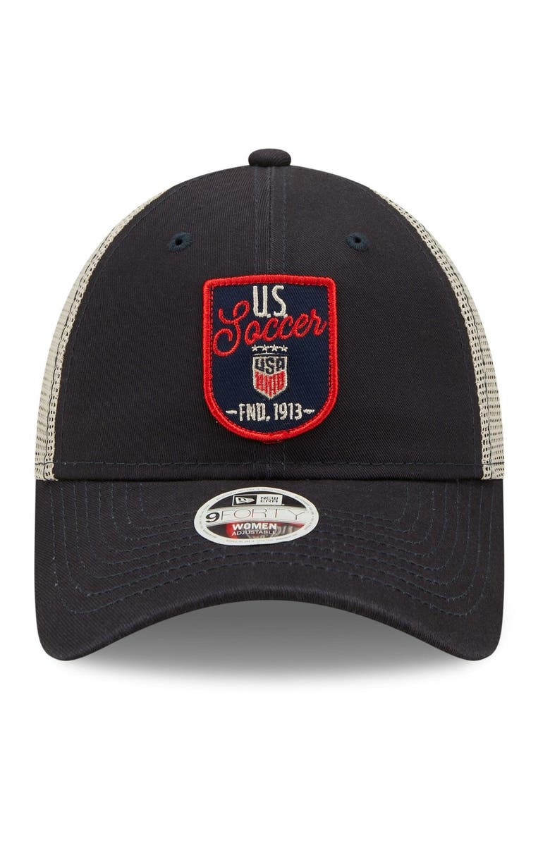 New Era Women's New Era Navy USWNT Retro State Trucker 9FORTY Snapback Hat, Alternate, color,