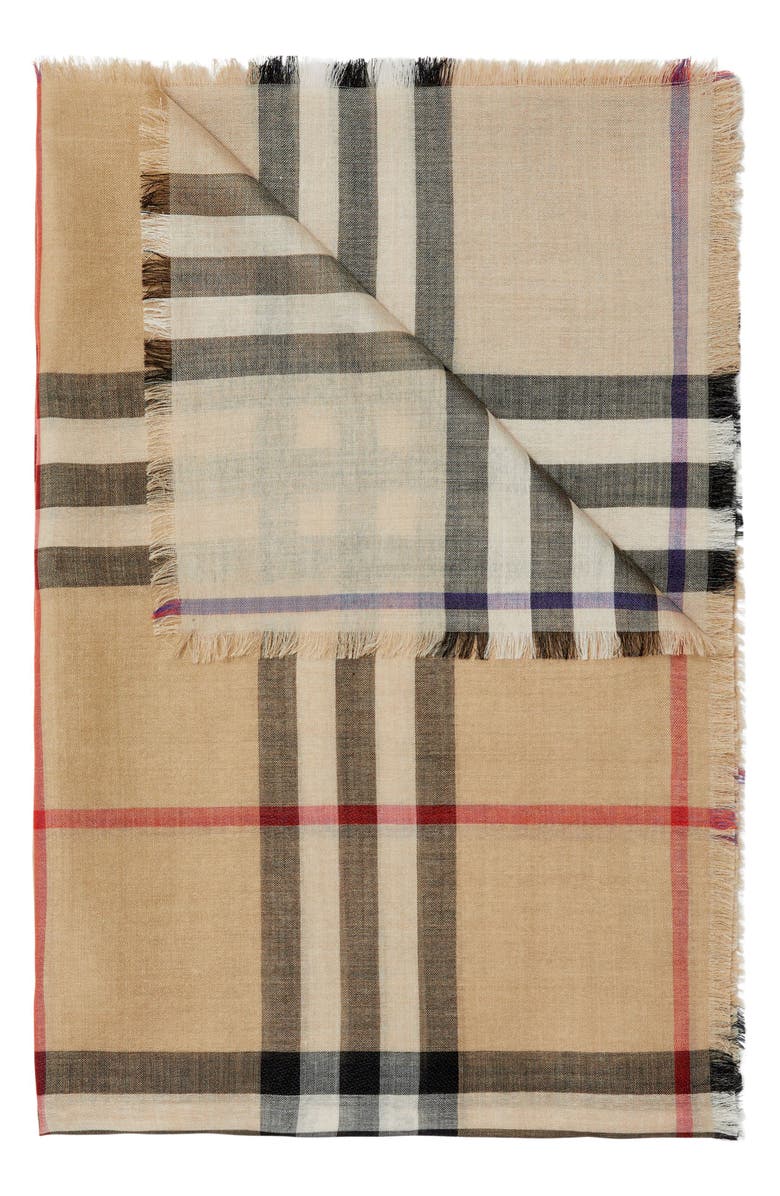 Burberry Check Reversible Wool & Silk Scarf, Main, color, Sand/ Lichen