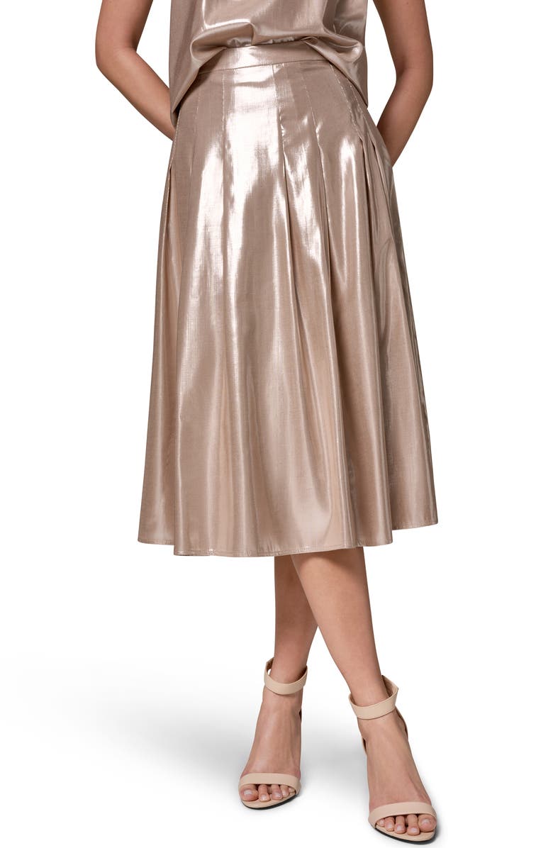 Donna Karan New York Shine Pleated Midi Skirt, Main, color, Snow Petal/ Silver
