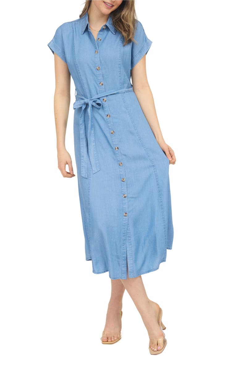 AUGUST SKY Chambray Button Front Dress, Alternate, color, Chambray