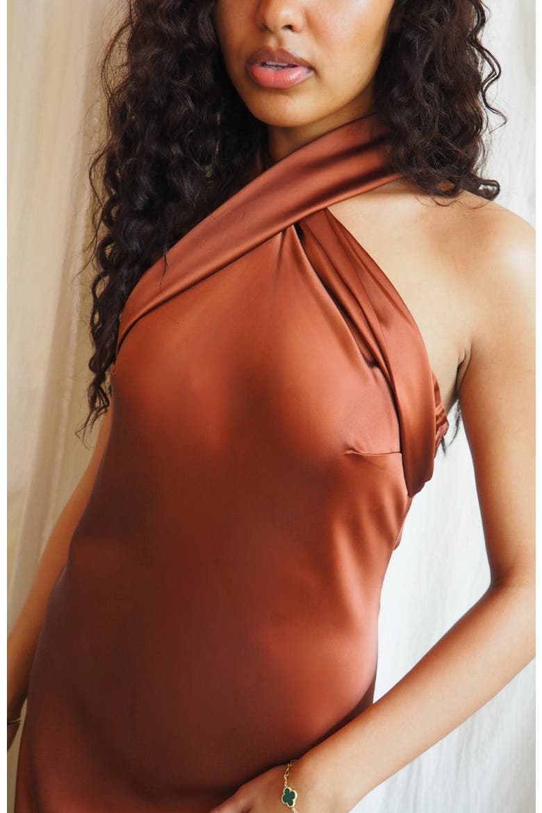 Roma Halter Neck Dress, Alternate, color, Cinnamon