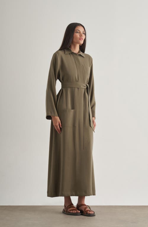 Mizalle Belted Shirt Dress In Brown