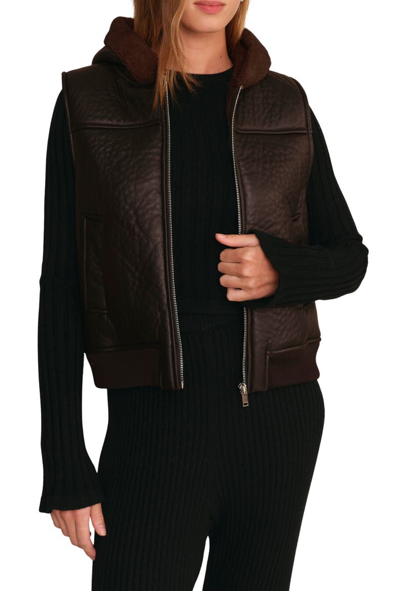 Brad Hooded Faux Shearling Vest, Main, color, CHOCOLATE