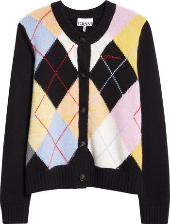 Ganni Harlequin Wool Blend Argyle Cardigan | Nordstrom
