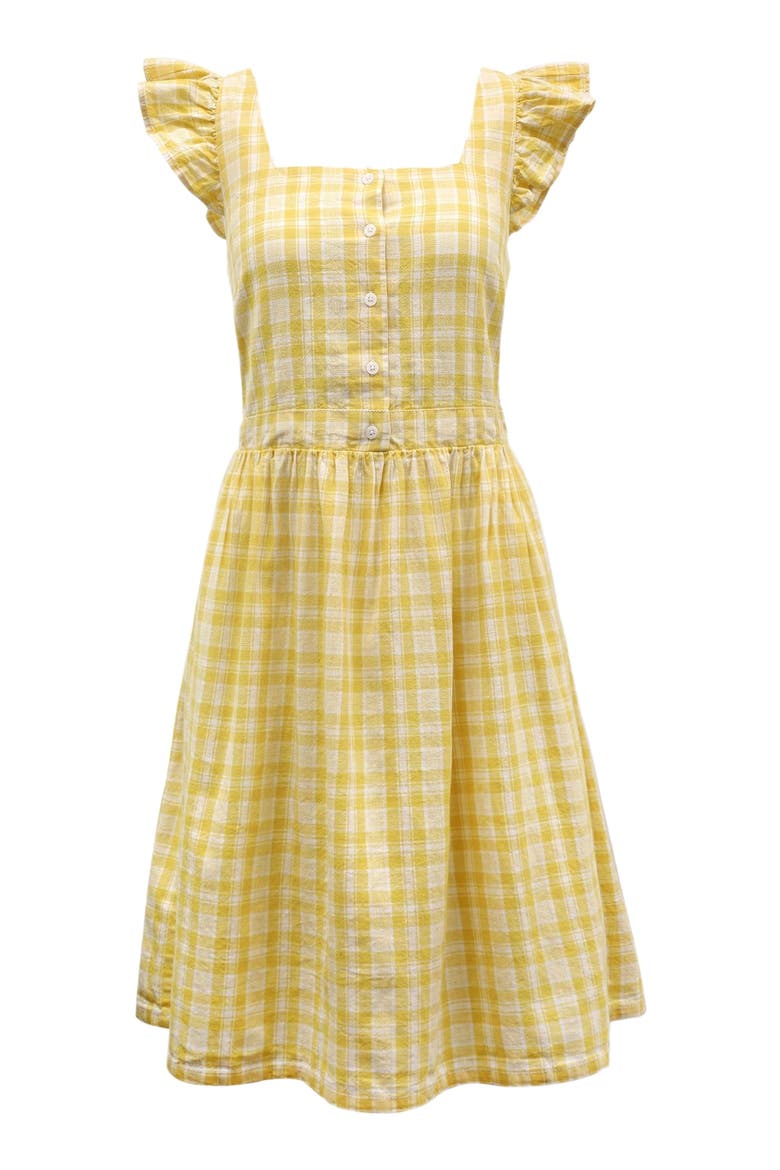 Womens' Flutter Sleeve Sun Dress, Alternate, color, Yellow Plaid Linen