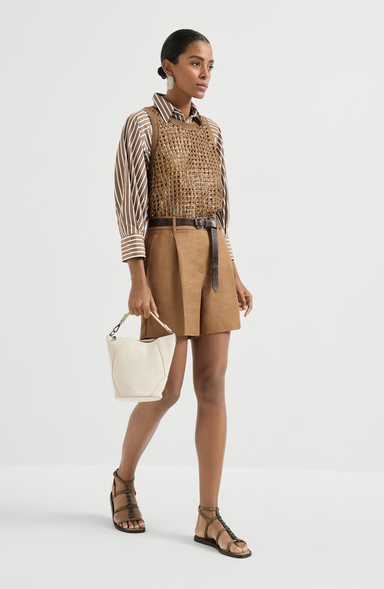 Brunello Cucinelli Dazzling Net Embroidery top, Alternate, color, Brown