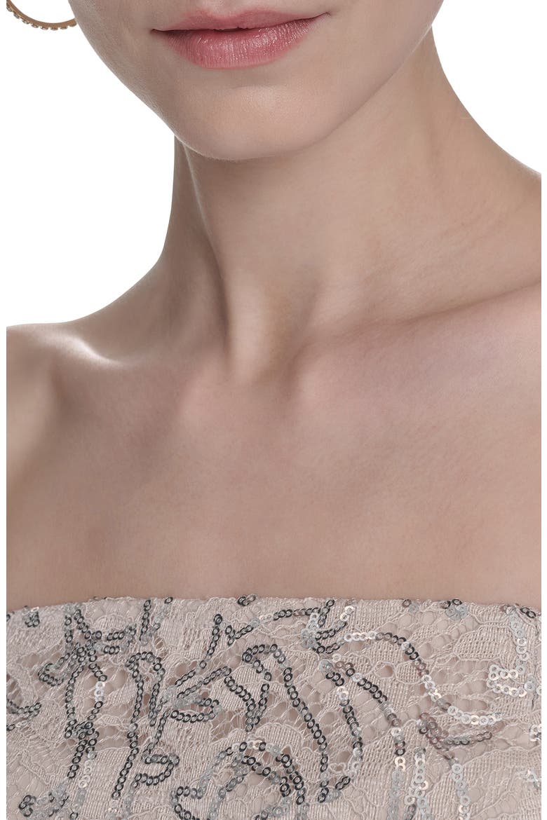 Bow Sequin Off the Shoulder Mermaid Gown, Alternate, color, CHAMPAGNE