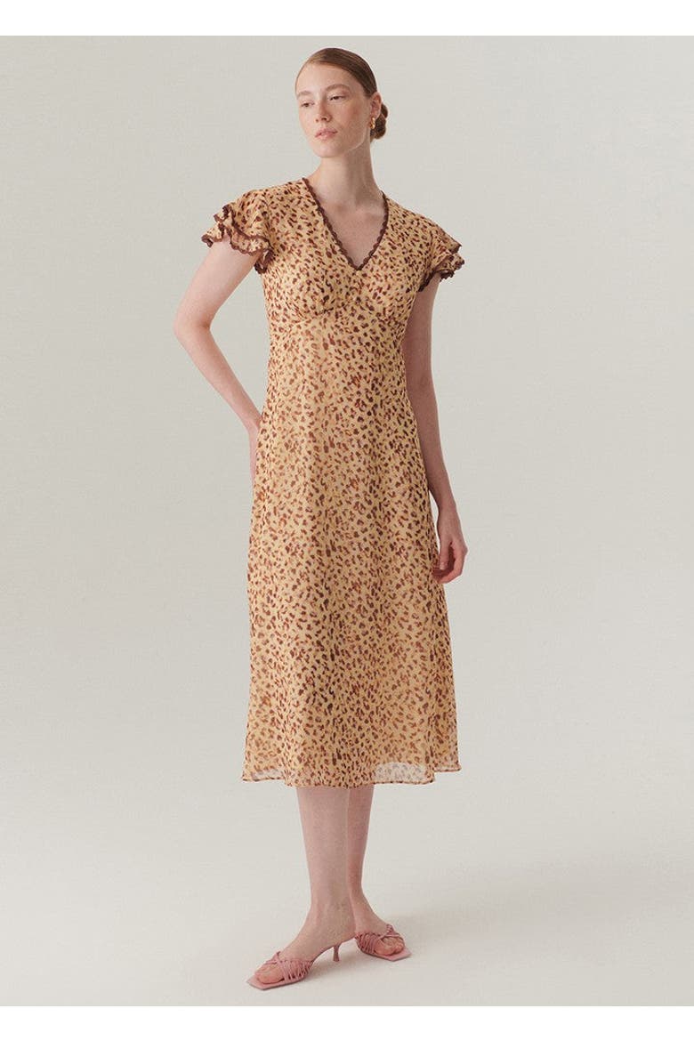 Nora Chiffon Midi Dress, Alternate, color, Orange Patterned