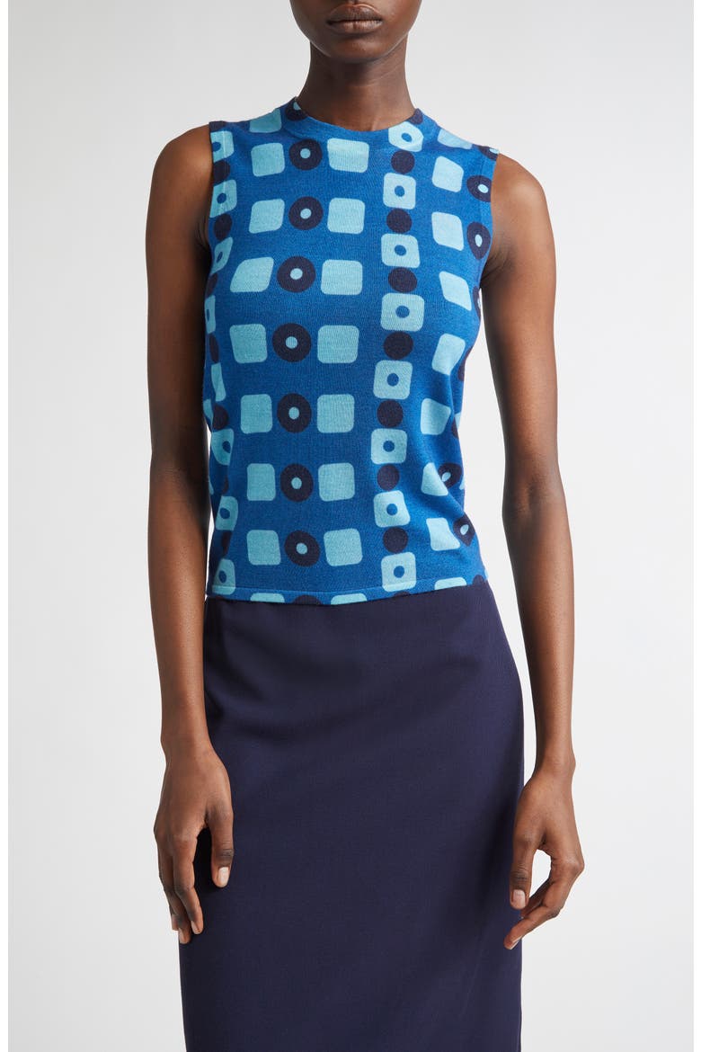 Geo Print Wool Shell, Main, color, COBALT CLASSIC BEIGE