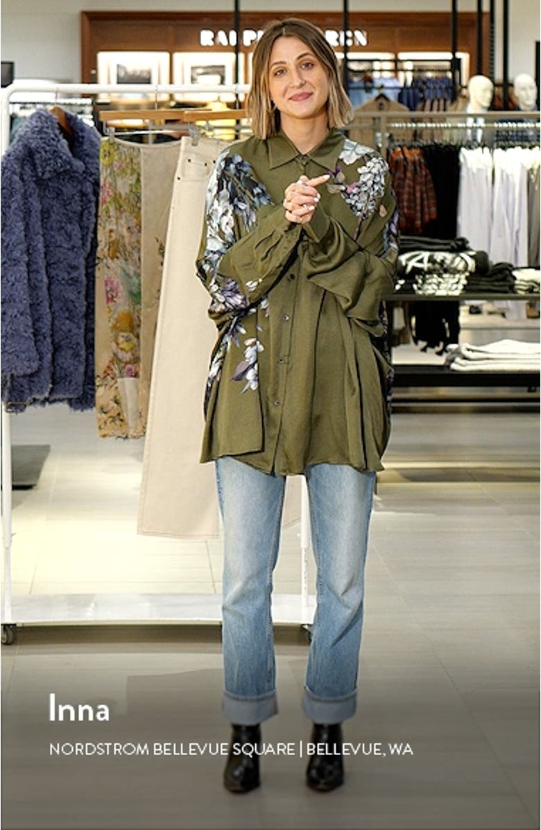 Casia Floral Print Oversize Button-Up Shirt, sales video thumbnail