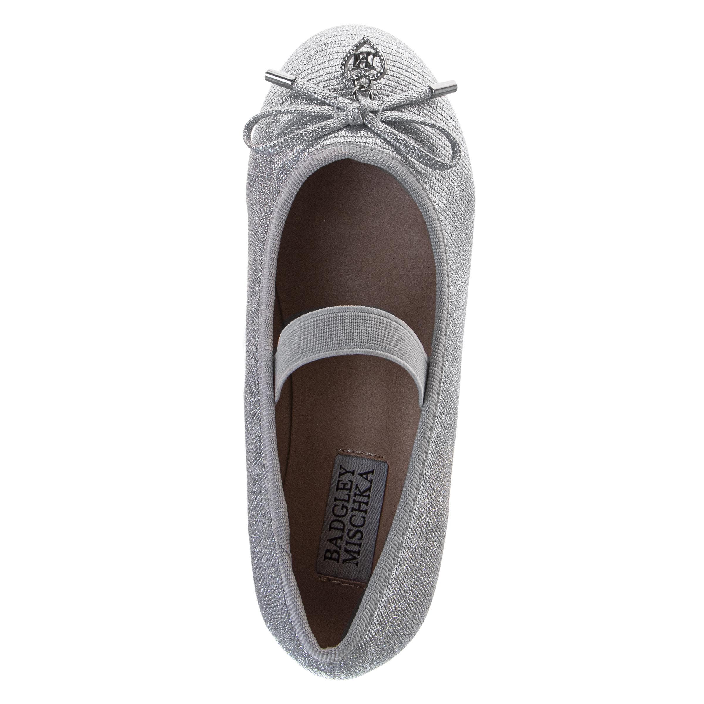 BADGLEY MISCHKA Dress Shoes for Girls Elegant Glitter Finish Classic Formal, Alternate, color, Silver