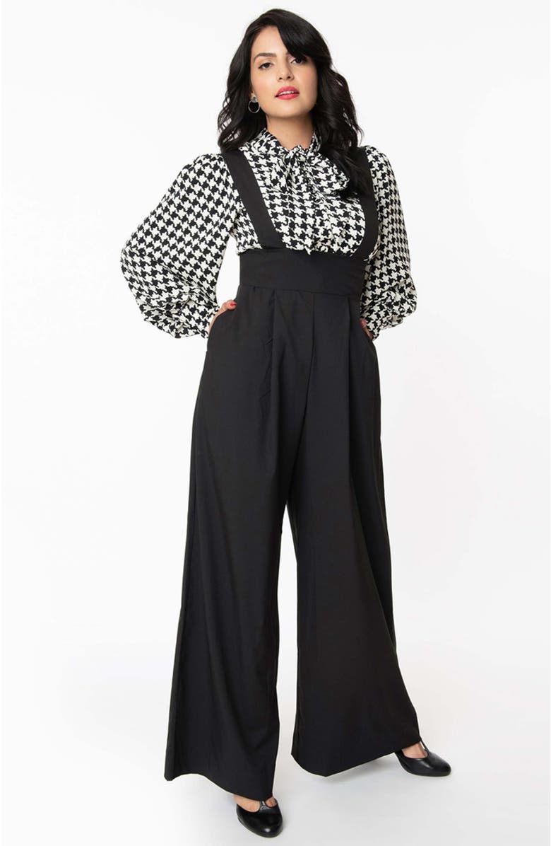 Unique Vintage Wide Leg Rochelle Suspender Pants, Main, color, Black