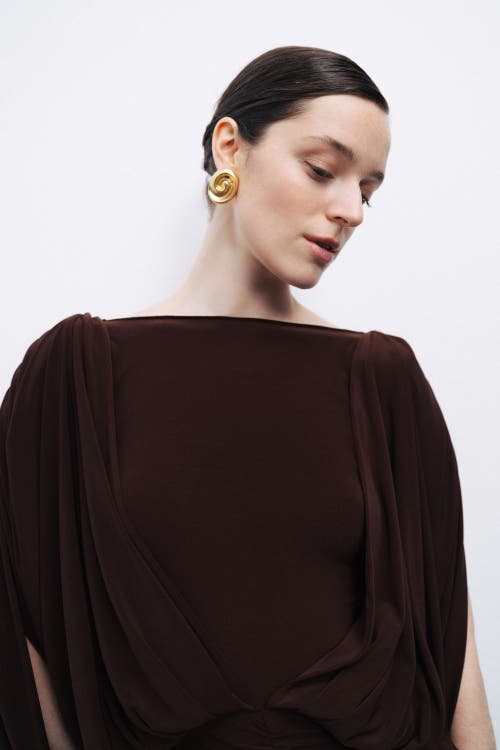 Shop Nocturne Draped Maxi Dress In Dark Brown