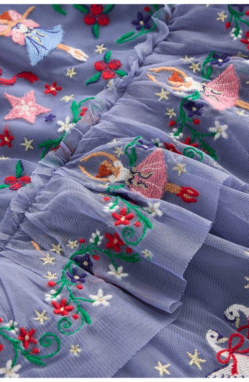 Mini Boden Kids' Embroidered Tiered Tulle Party Dress In Purple