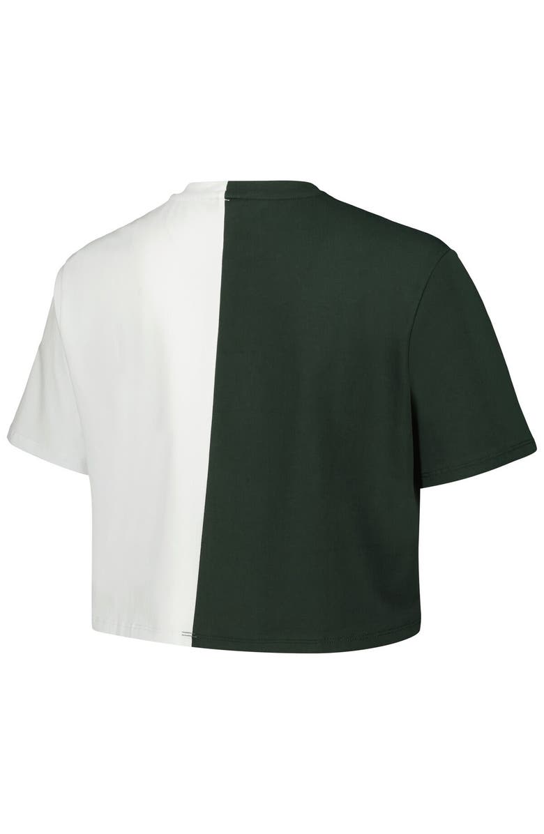 Hype and Vice Women's Hype and Vice Green/White Michigan State Spartans Color Block Brandy Cropped T-Shirt, Alternate, color,