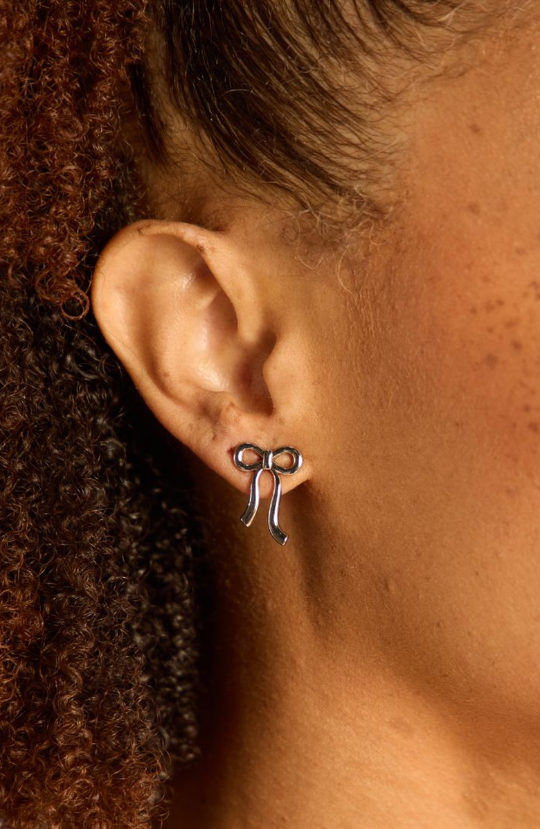 Nickel & Suede Vintage Bow Stud Earrings, Alternate, color, Silver