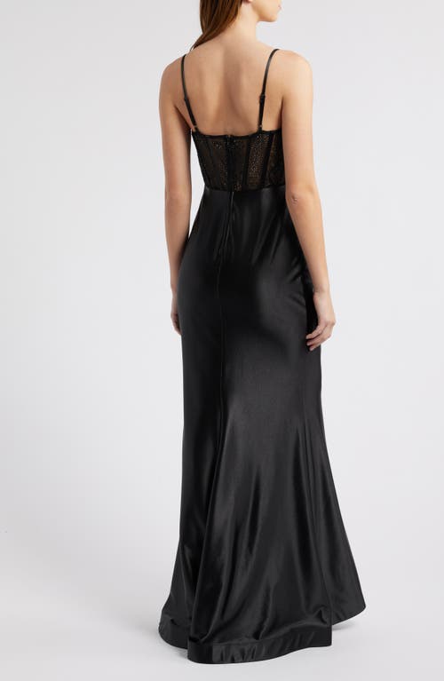 City Studio Satin Trumpet Dress In Black