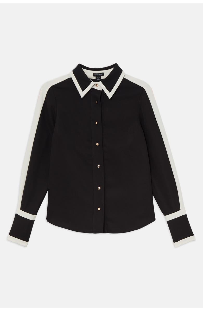Karen Millen Colour Block Twill Woven Shirt, Alternate, color, Black